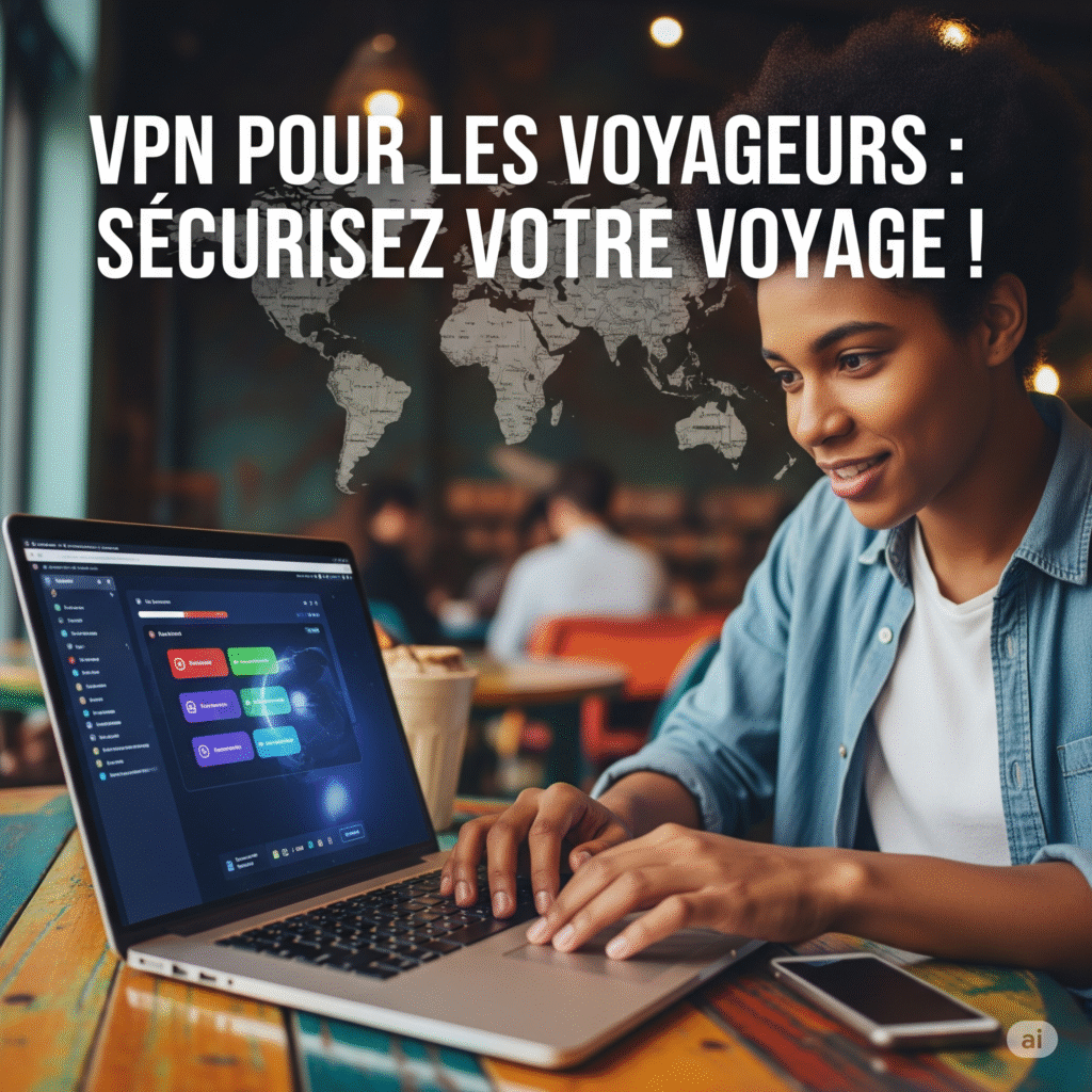 une femme sur un ordinateur se sécurise avec un vpn voyage