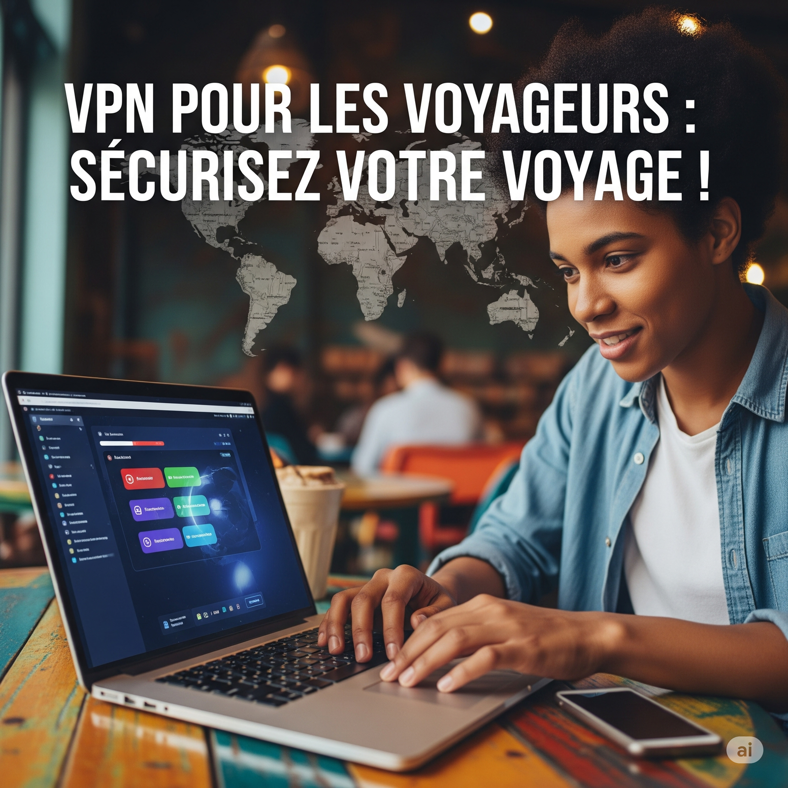 une femme sur un ordinateur se sécurise avec un vpn voyage