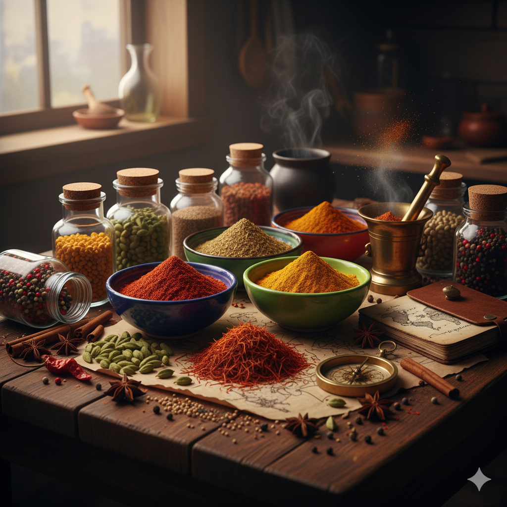 gastronomie du monde, carnet de voyage, safran, ras el hanout, cardamome, pimenton, fève tonka, recette du monde