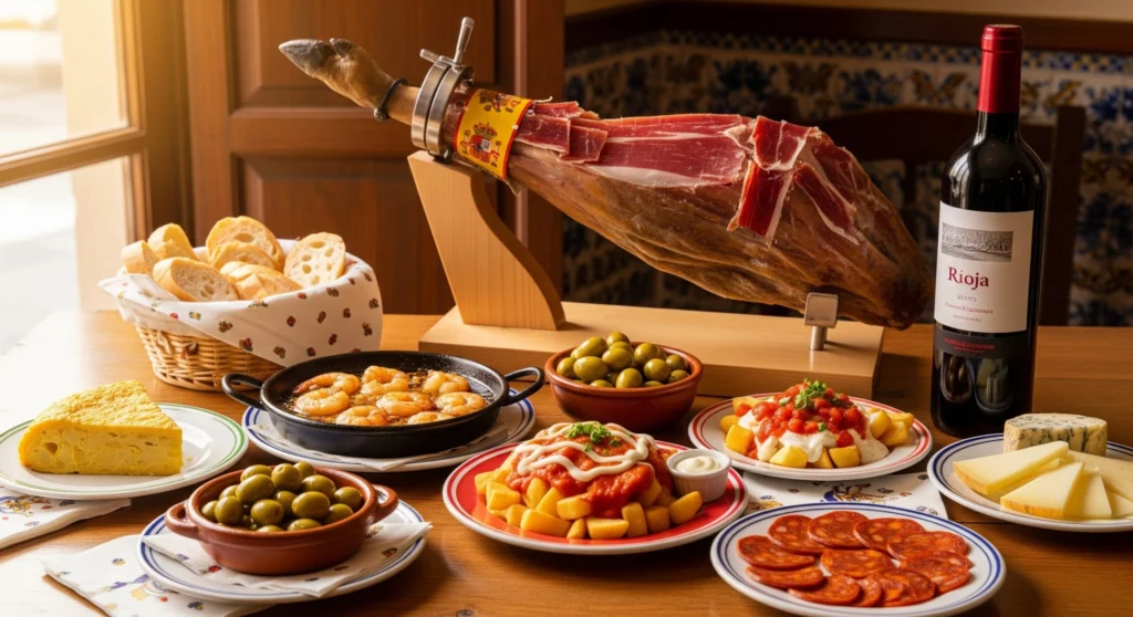 La Gastronomie : Que manger en Espagne ? charcuterie fromage de belles assiettes sont présentés voyageoscope visiter l'espagne
