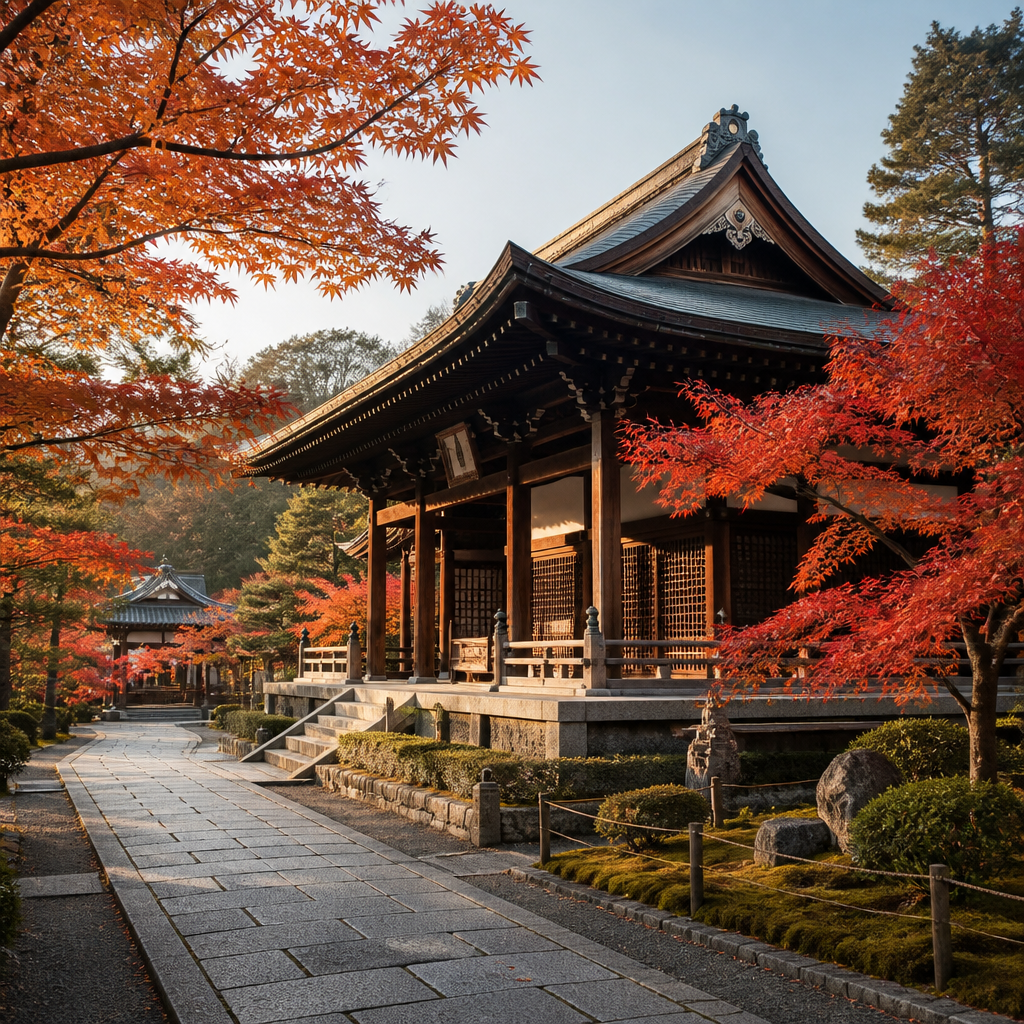Temple de Kyoto sous les érables rouges en automne