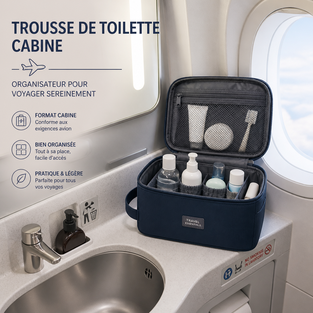 Trousse de toilette cabine, organisateur pour voyager sereinement.